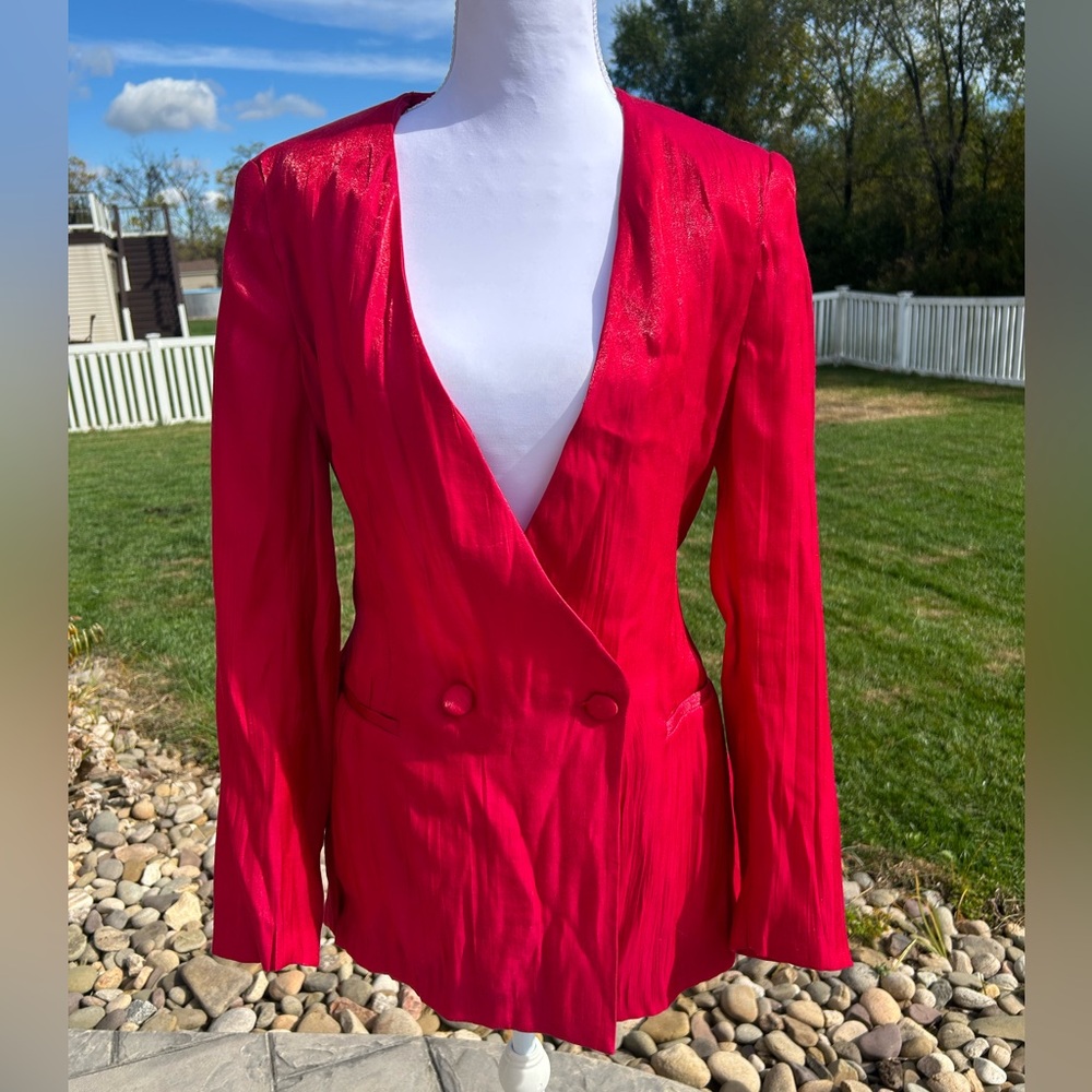 Zara Hot Pink Raspberry Shimmery Crinkle Texture Double Breasted Blazer Belt NWT
